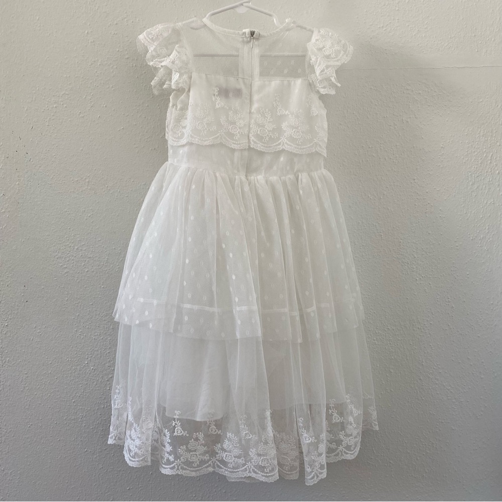 Trish Scully Olivia Flower Girl Dress Antique White Lace Tulle Size 4 - Picture 6 of 9